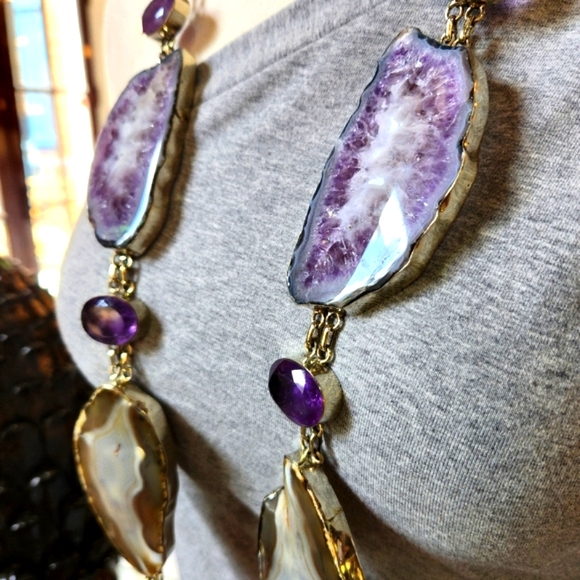 Handcrafted Amethyst, Agate Statement Necklace - Only one available. Unisex - Picture 5 of 16